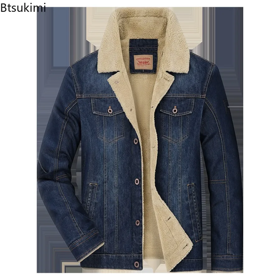 Plus Size 6XL 7XL New Men's Winter Clothing Vintage Casual Denim Jackets Thicken Fleece-lining Men Warm Parka Jackets Streetwear
