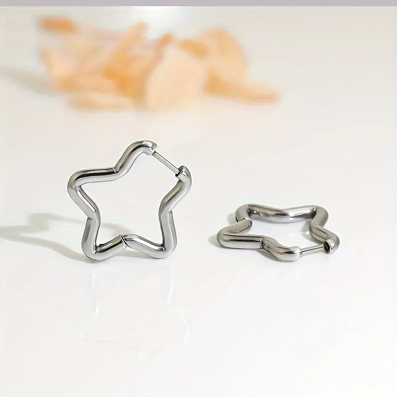 

EVISPOL Trendy Stainless Steel Pentagram Simple Star Earrings for Men Women Casual Geometric Hoop Earrings Piercing Jewelry Gift