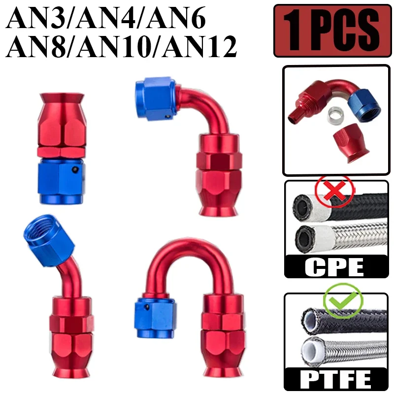 3AN 4AN 6AN 8AN 10AN 12AN Straight 0 45 90 180 Degree Swivel Hose End Fittings Adapter For PTFE E85 Oil Fuel Gas Line Red Blue