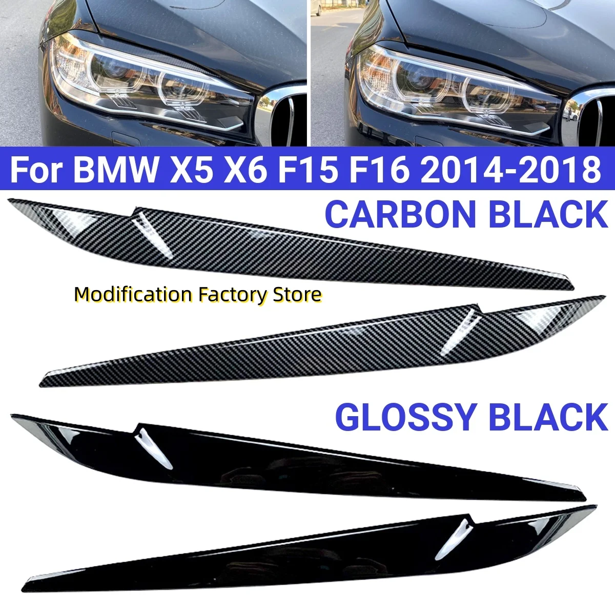 لسيارات BMW X5 X6 F15 F16 زوج سيارة الجبهة العلوي الحاجب الجفن ملصقات رئيس ضوء المصباح الديكور تقليم الحواجب 2014-2018 #1