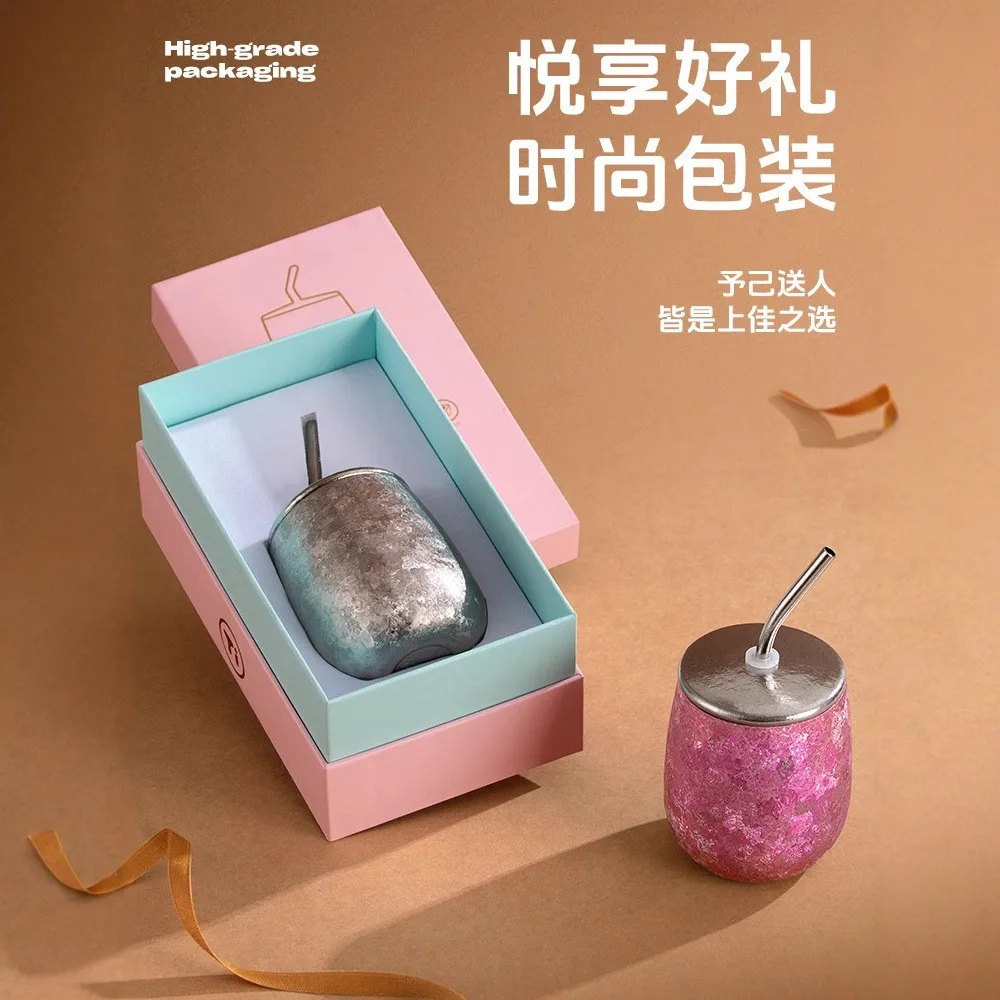 순수 티타늄 보온병, 단열 빨대 티타늄 컵, 대형 얼음꽃 이중층 맥주컵, 달걀껍질 티타늄 컵