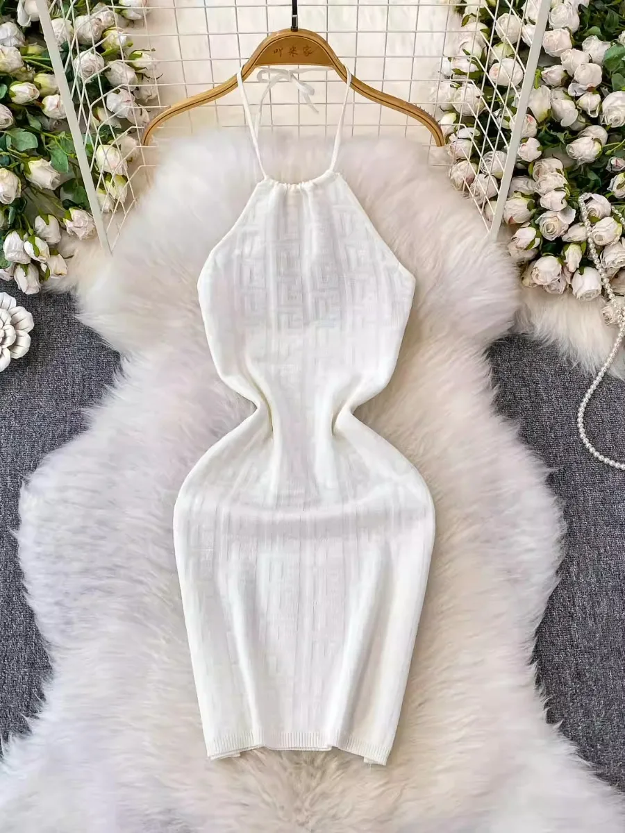 Foamlina オープンバック痩身ホルタードレスレディース 2025 夏純粋な欲望白ボディコン背中の開いたミニショートドレスセクシーなクラブ