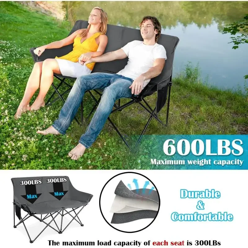 Outdoor Loveseat Durable Foldable For Camping Patio Beach Folding Camping Chair Portable Double Seat For Adults Heavy Duty