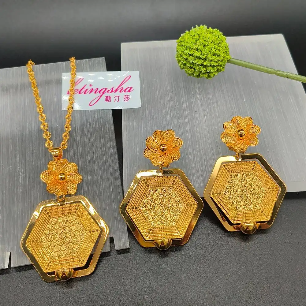 Rose Gold Color Dubai Luxury Noble Necklace Earrings Women Jewelry Set For Nigeria Bride Wedding Party Banquet Jewelries Gift