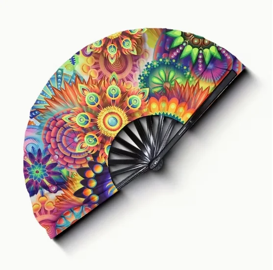 33CM fashion printing with bamboo rib rave fan for disco party 5 pieces/bag folding fan