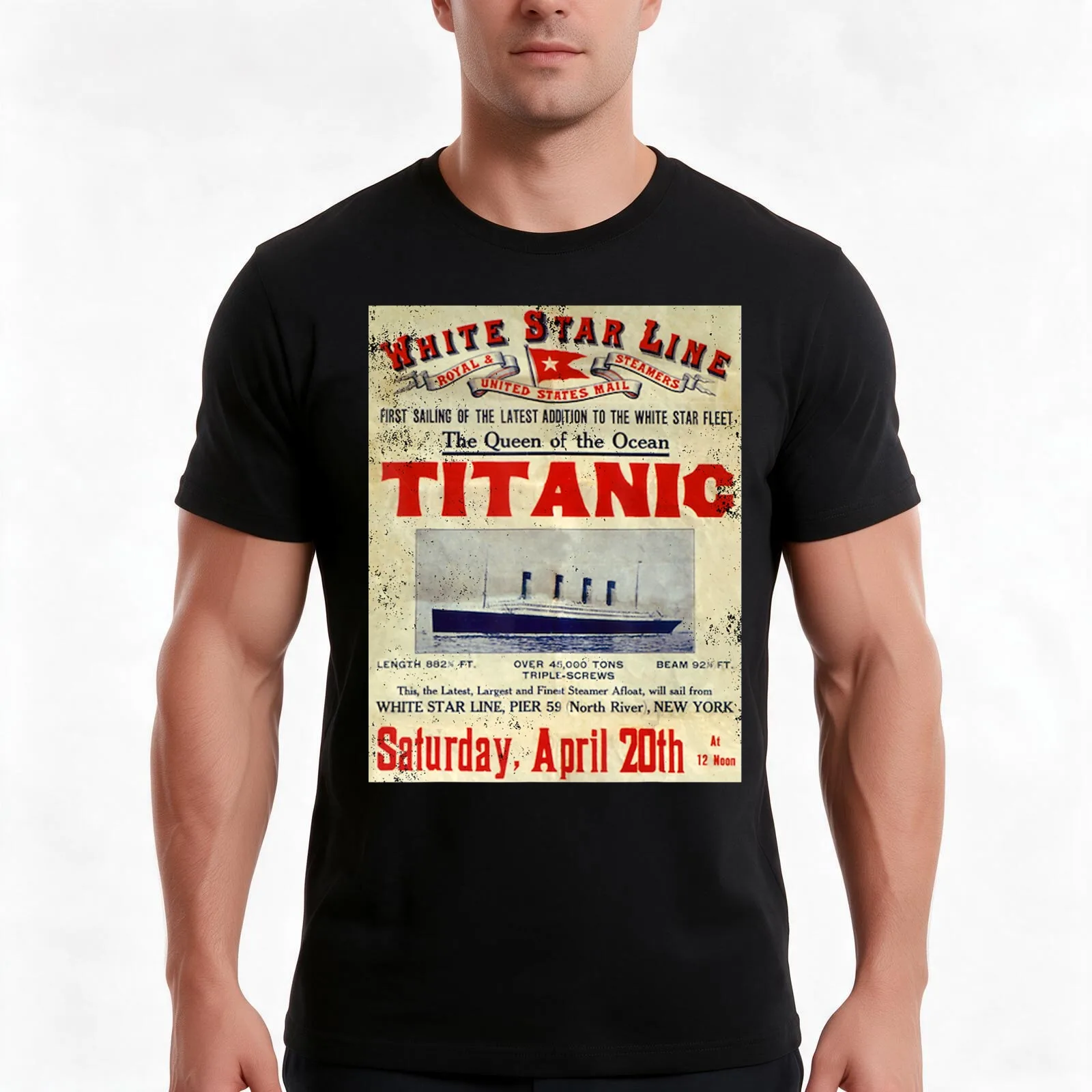 Titanic Sailing Gift Poster V T-Shirt, Summer Casual Cotton Tee, Oversized Streetwear Tops, Vintage Graphic Print, 100% Cotton