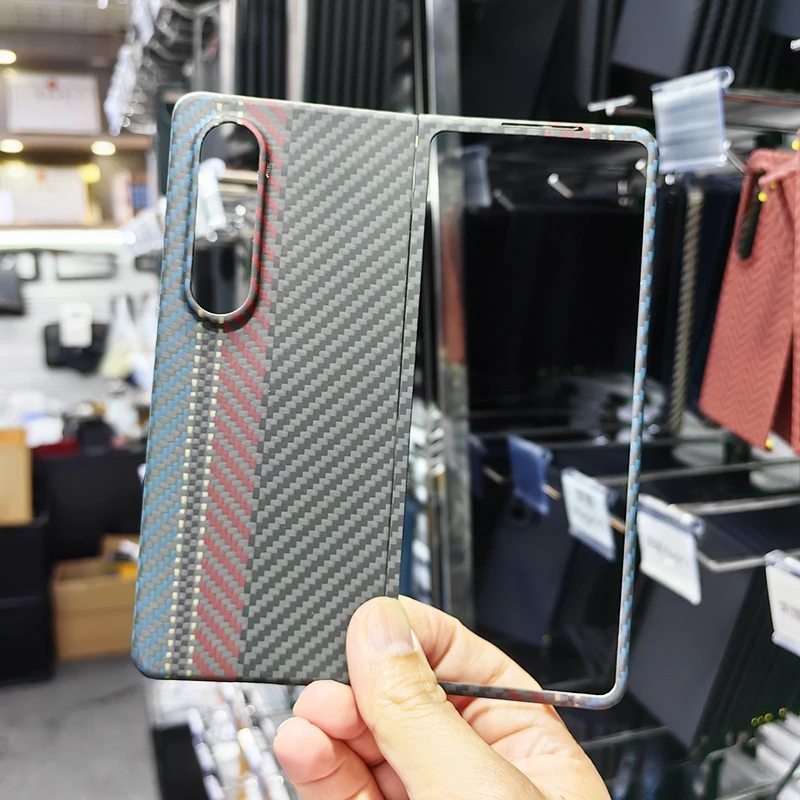 

ZXKE Carbon Fiber Phone Case For Samsung W23 Galaxy Z Fold4 Light Thin High-strength Protective Cover Aramid Fiber Shell