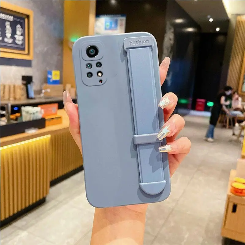 Silicone Hand Band Holder Case For Xiaomi Redmi Note 10 Pro 11 12 8 9 Pro Max Plus 7 Redmi 9A 9T 9C 10C Stand Soft Cover