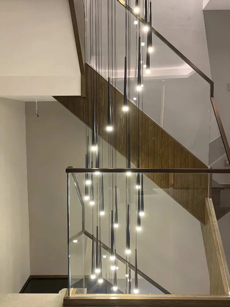 Modern Nordic Style Luxury Chandelier Villa Hanging Staircase Long Pendent Lamp LED Living Room Ceiling Light Indoor Lighting