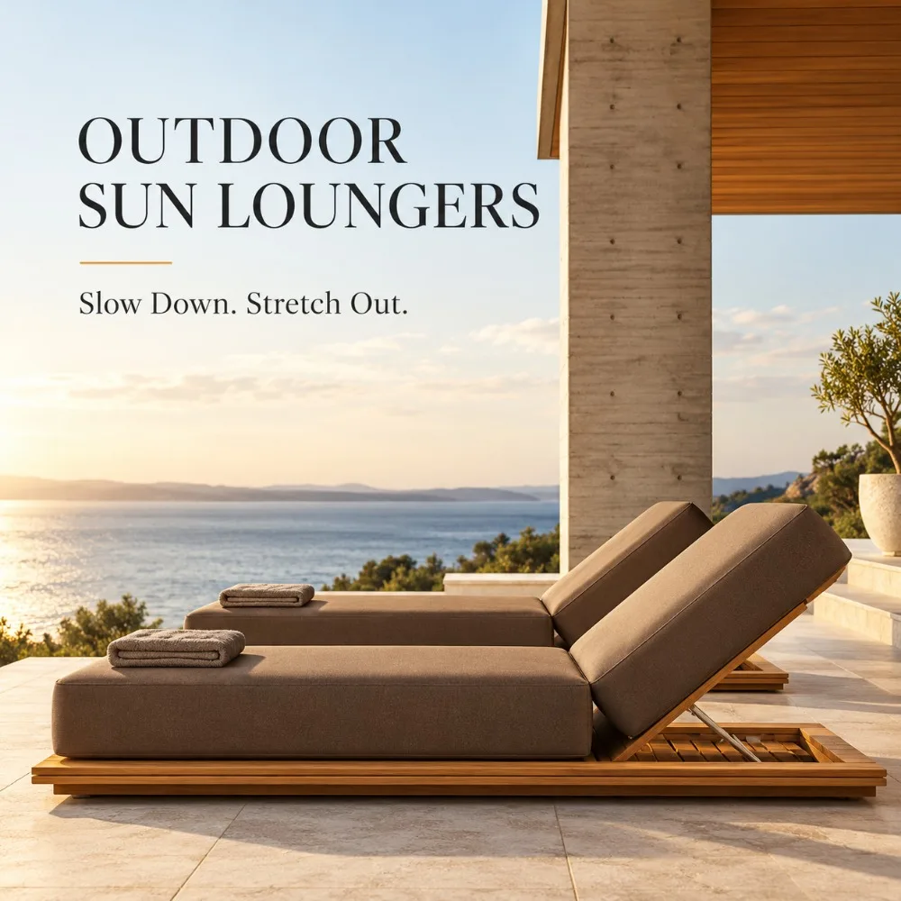 Modular Solid Teak Poolside Sun Lounger, UV Protection Cushion, Outdoor Sunbed for Patio Garden