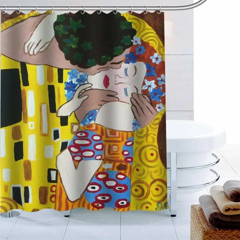 Custom Gustav Klimt Art Shower Curtain Waterproof Fabric Bath Curtain 180X180cm Polyester Fabric Bathroom Curtain