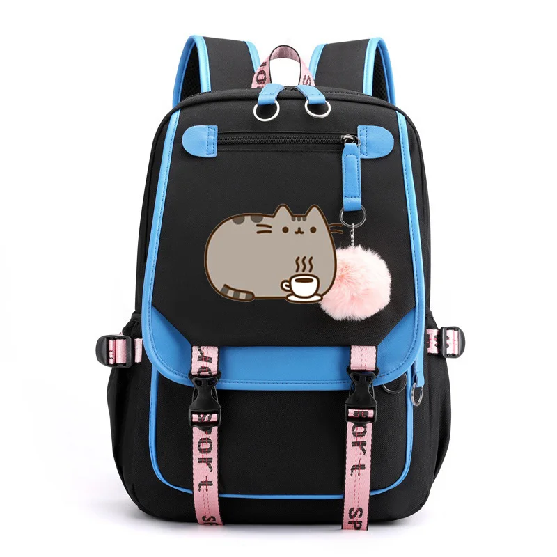 Cat Drink Coffee Backpack Canvas Bag Travel Rucksack High Quality cartoon cat Backpack Teenager Girls Schoolbag Laptop Bagpack