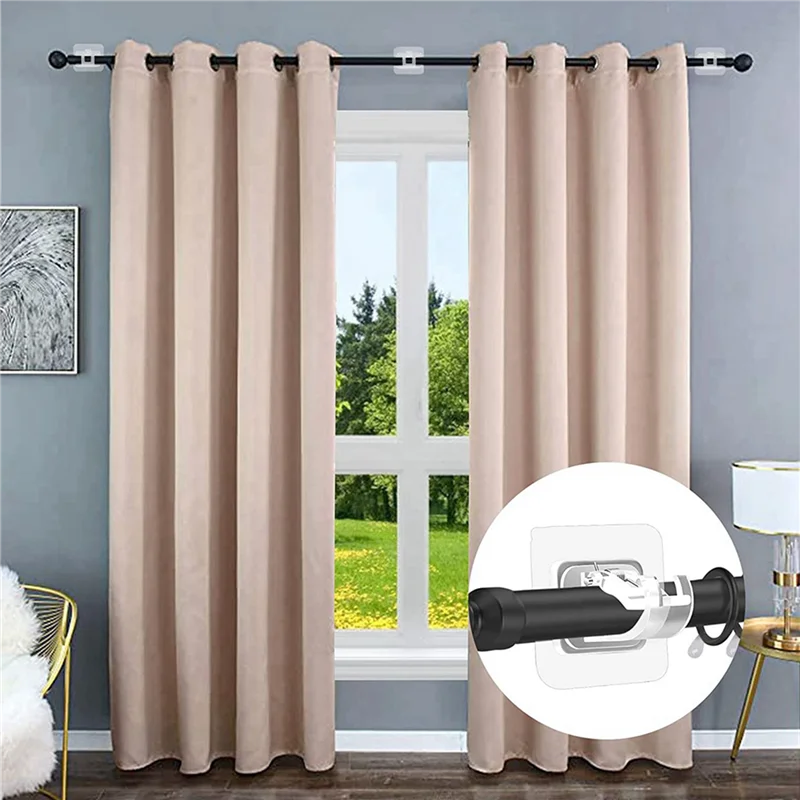 

A70P 30PCS Self Adhesive Curtain Rod Holders No Drill Curtain Rods Brackets No Drilling Nail Free Adjustable Hooks -2