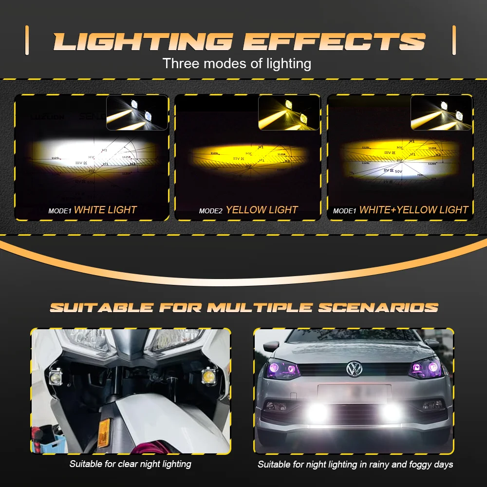 2pcs Senlo X1 50W Motorcycle Headlight Fog Lights Projector Lens LED Driving Light Dual Color 6000K 3000K Spotlamp for Motor