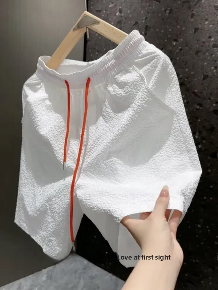 

Мужские летние дышащие повседневные брюки с пузырьковым узором Qui Dry, модные пляжные брюки, свободный крой, молодежные брюки с эластичной резинкой на талии