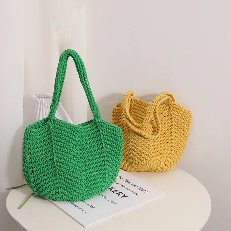 

Woven Womens Shoulder Bags Retro Solid Color Ladies Knitted Braid Handbags Tote Summer Beach Party Purses Shopper Satchel Female