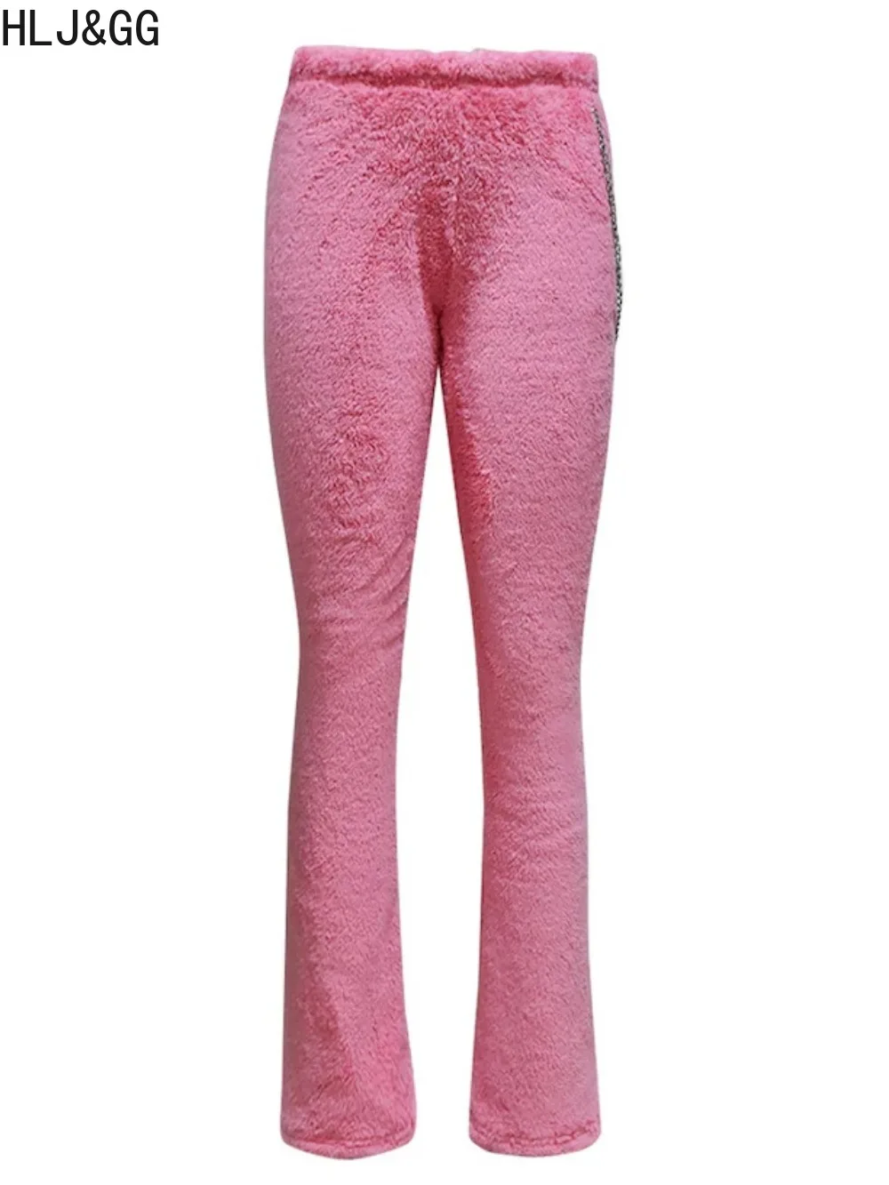 HLJ & GG-pantalones ajustados de retales de piel para mujer, pantalones apilados con cadena de cintura de Color sólido, ropa de calle femenina, novedad de invierno