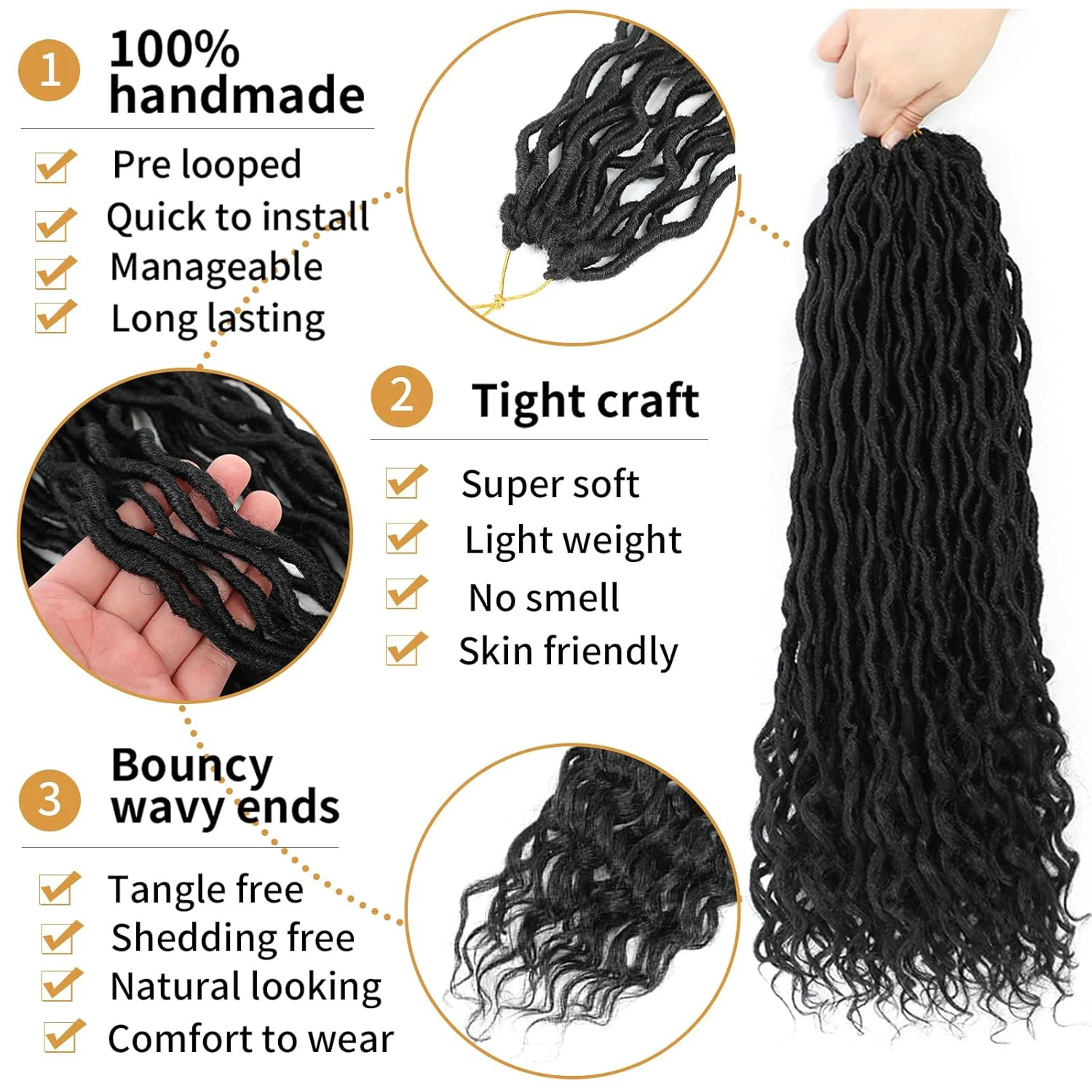 Goddess Locs Crochet Hair Synthetic  Faux Locs Crochet Hair Pre Looped Crochet Hair for Black Women Soft Faux Locs with Curly