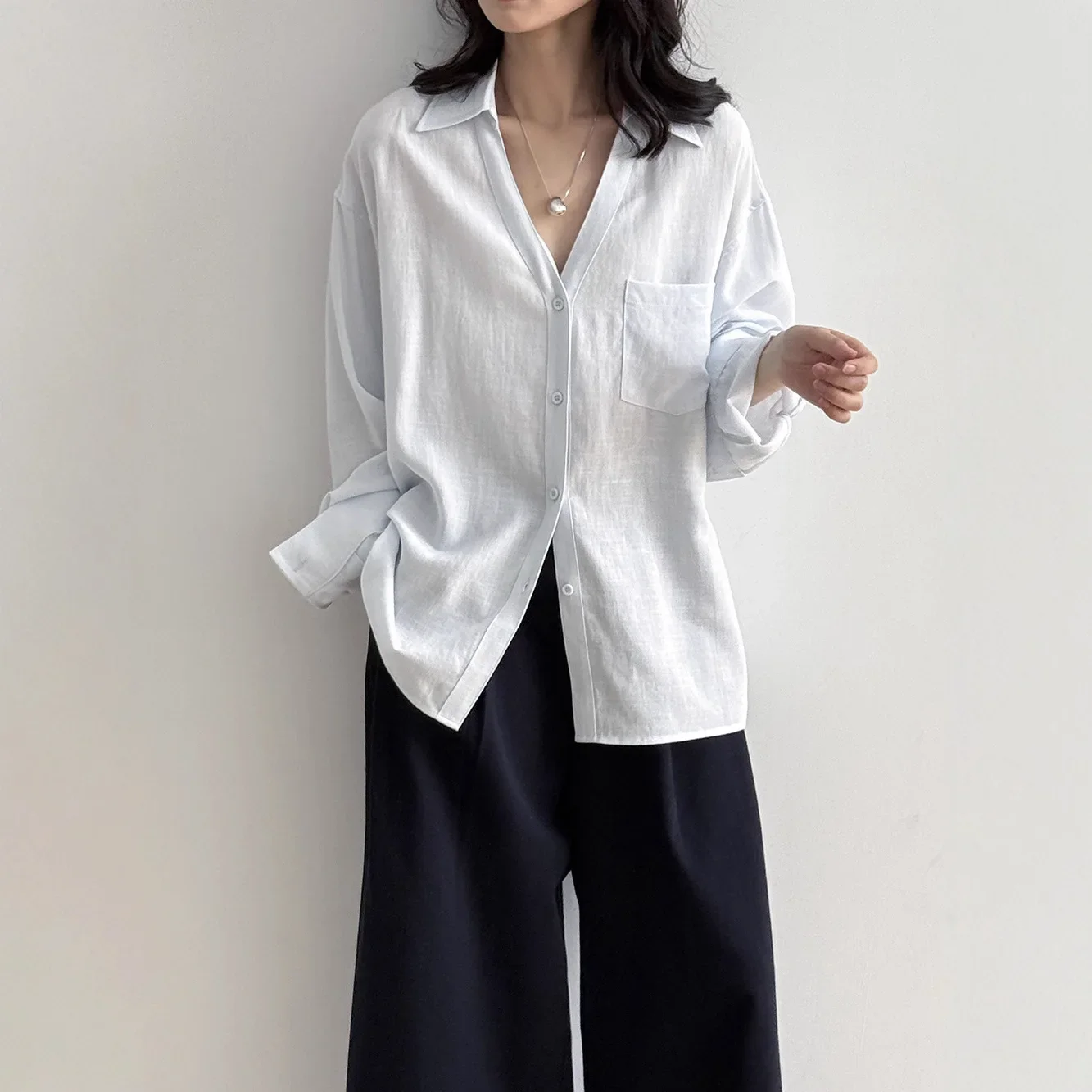 Elegant Long Sleeve Linen Shirt Women's Fashionable Design Autumn New Style Button up Cotton Linen Blend Polo Collar Patchwork