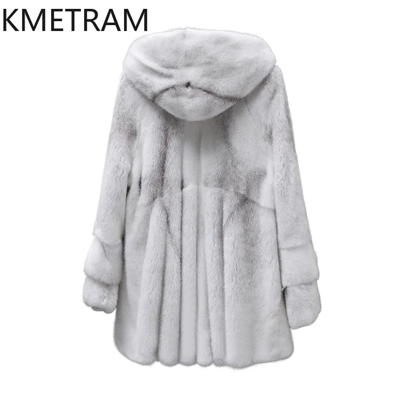 Real Cross Mink Fur Coat Women with Hood Luxury Mid Length Fur Jacket for Woman Winter New in Coats Womans Clothing 2025 шуба