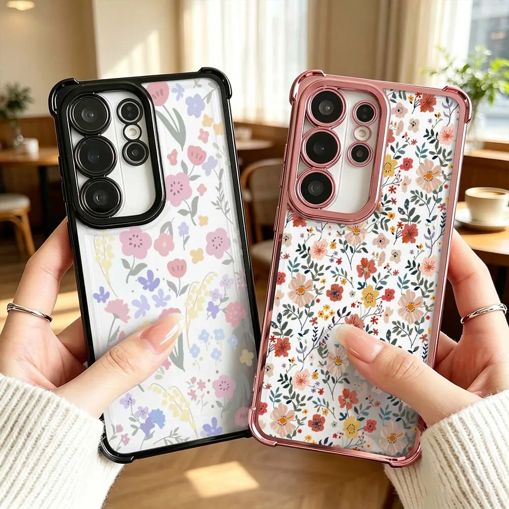Art Floral Pattern For Samsung Galaxy S26 S25 S24 S23 S22 S21 Ultra FE Plus Electroplating Anti Fall Phone Case