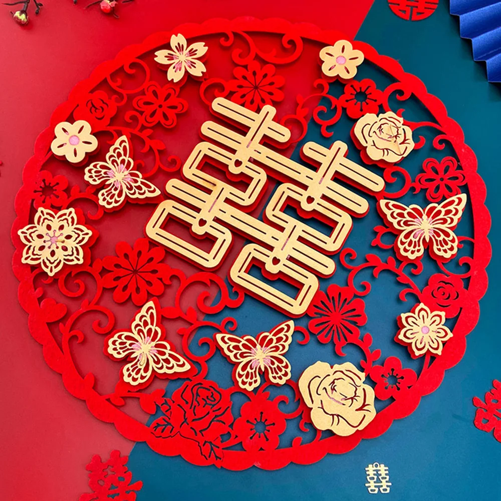 

Chinese Wedding Decoration Door Wall Double Happiness Ornaments Wedding Stickers Supplies Marriage Room Background Decoration