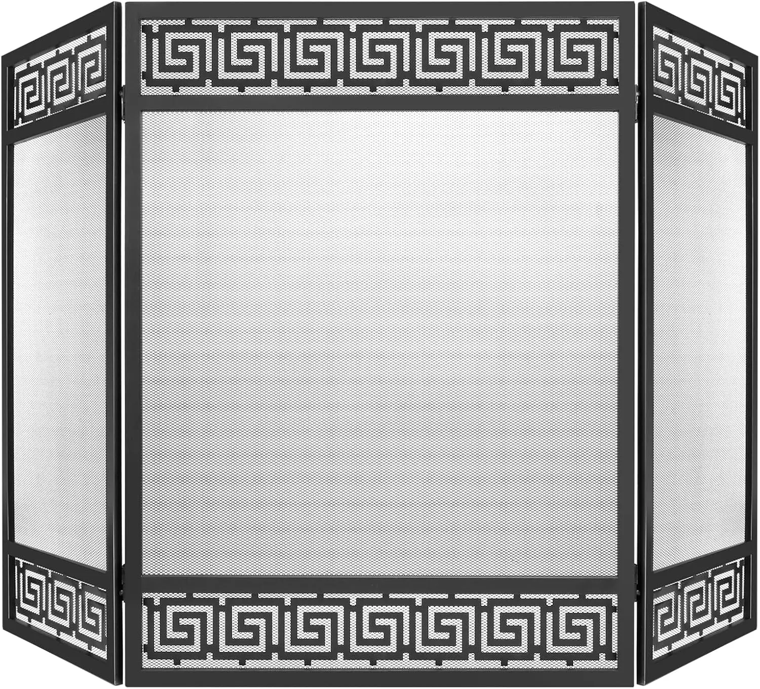 

3 Panel Fireplace Screen, Extra Large Fire Place Screens Stand Alone, 50" x 32" Wrought Iron Mesh Spark Guard, No Assembly R