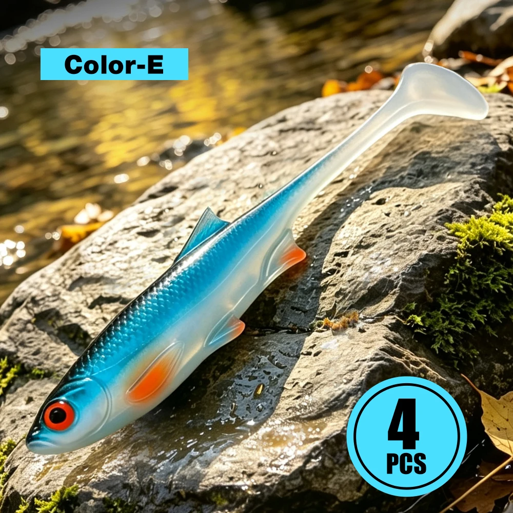 Spinpoler Embossed Scale Swimbait Shad Soft Lure 11cm Paddle Tail Wobblers Zwemmen voor Baars Snoek Forel Visgerei 4 stuks/verpakking