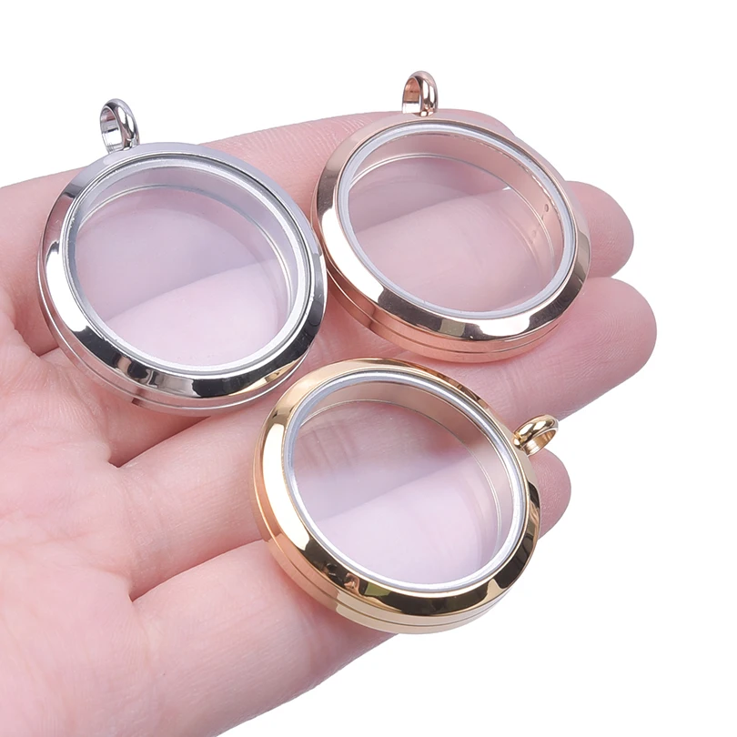 10pcs 35mm Stainless Steel Rust-Proof Glass Floating Charm Locket Pendant Making Photo Necklace for Women Jewelry Bulk Wholesale