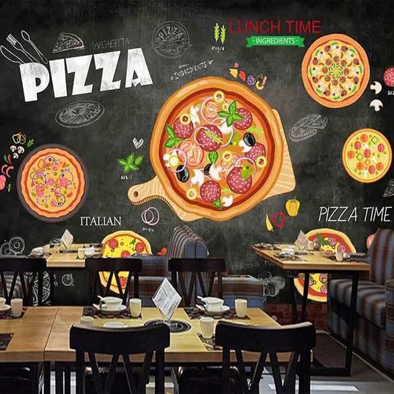 3D Poster Cartoon Hand Painted Pizza Fast Food Restaurant Burger Shop Photo Wall Mural Waterproof Canvas Wallpaper Home Décor