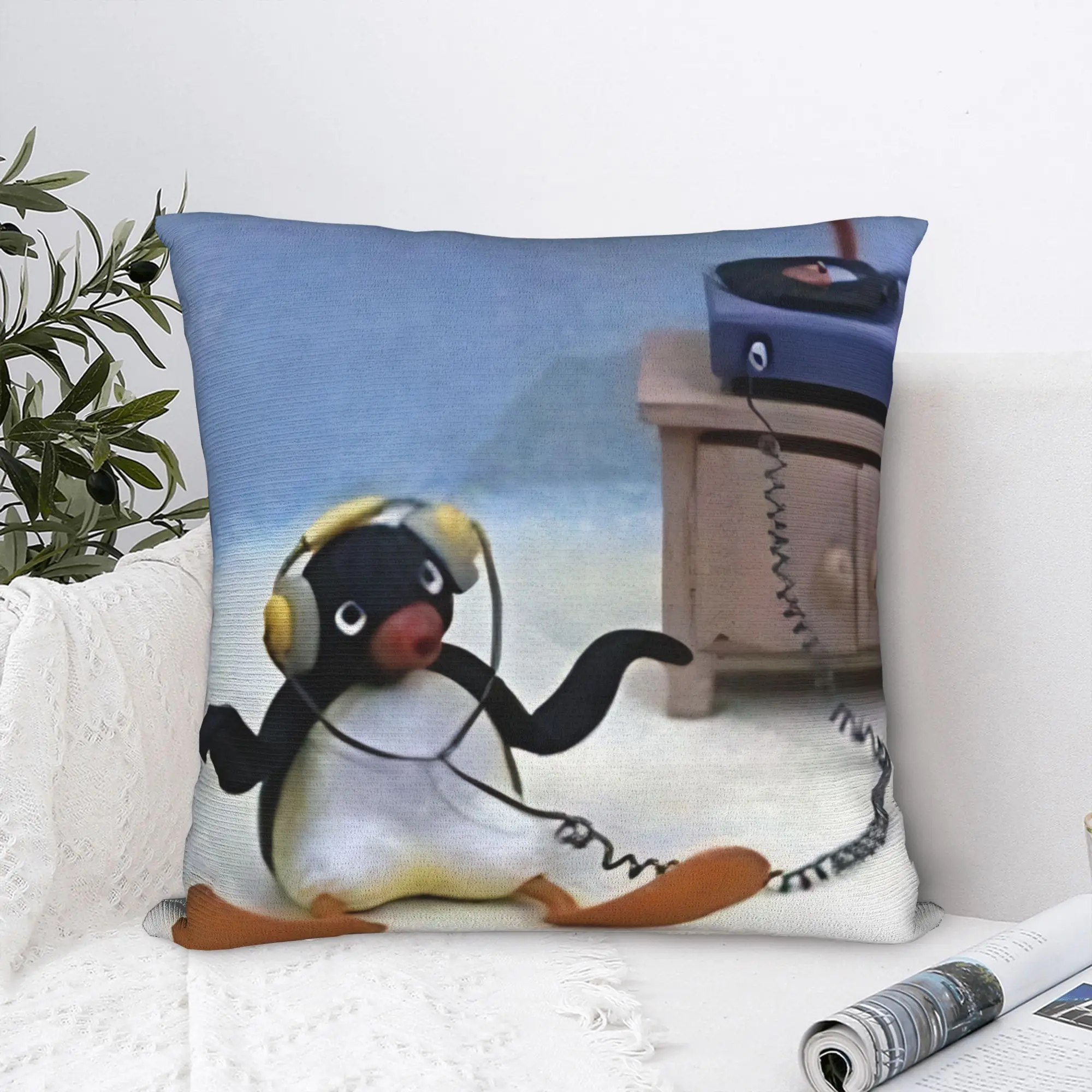 Pingu Grooving to the Music Pillow Cover  Funny Pillow Case For Living Room Sofa Comfy Pillowcases Gift
