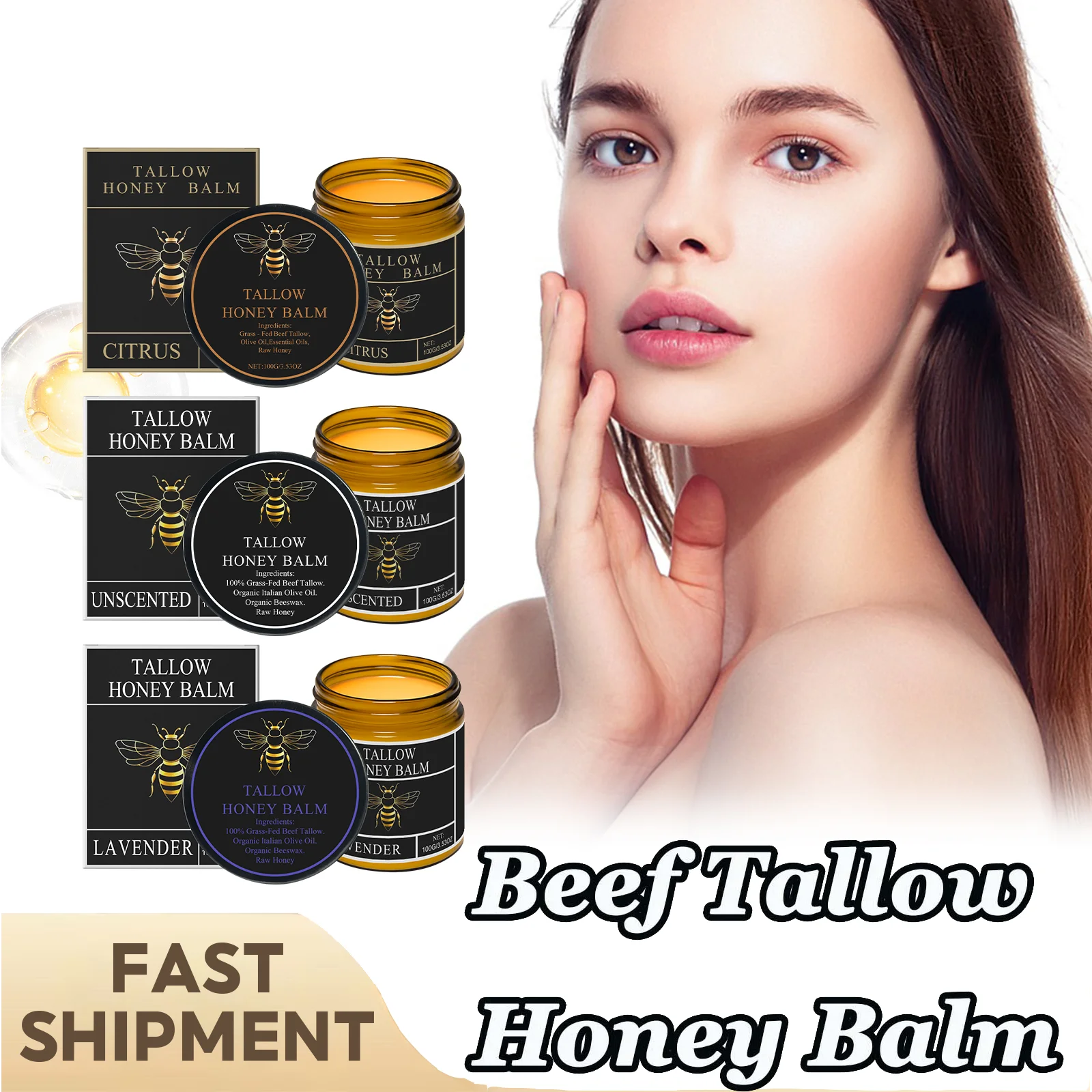 

Beef Tallow Honey Cream Brightening Firming Skin Enhance Elasticity Deeply Moisturizing Relieve Redness Fed Grass Finished Cream