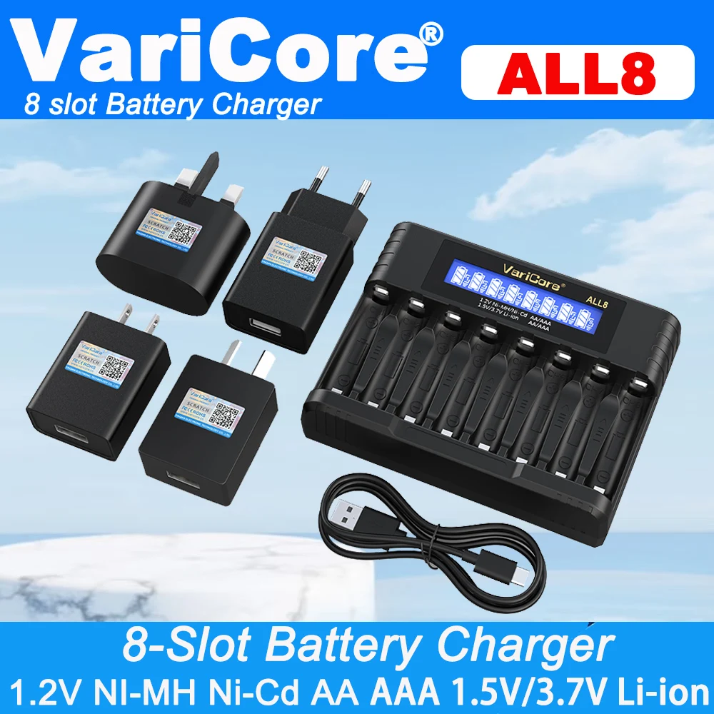 2-12スロットインテリジェントバッテリー充電器（3.7V 1.5Vリチウム18650 26650 21700 18500 18350 16340 1.2V NI-MH Ni-Cd AA AAA 5V 2A対応）