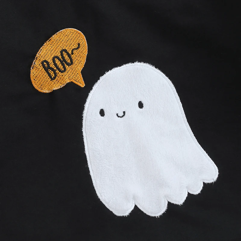 Baby Girls Boys Sweatshirts Rompers Halloween Clothes Fuzzy Letter Ghost Embroidered Long Sleeve Toddler Fall Bodysuits