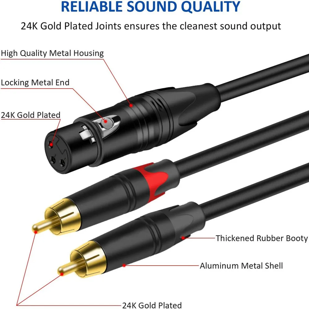 Podwójny lotos 2RCA męski na żeński kabel Audio XLR AV mikrofon mieszający stabilny, zrównoważony kabel Adapter sygnału wzmacniacza