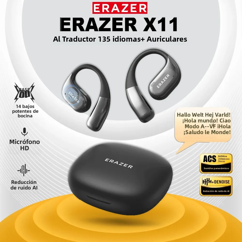 ERAZER X11 auriculares Bluetooth auriculares inalámbricos deportivos llamada con cancelación de ruido ganchos para las orejas OWS AI traductor auriculares