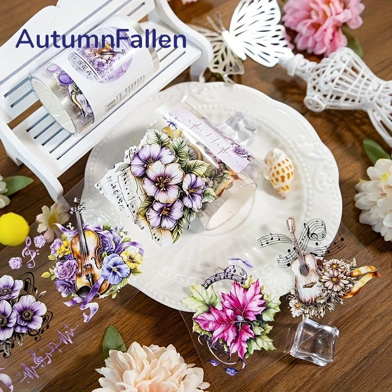 2 متر/لفة آلة موسيقية PET اشي الشريط الزهور ملصقات شفافة شريط لاصق مزخرف لمجلة سكرابوكينغ مذكرات