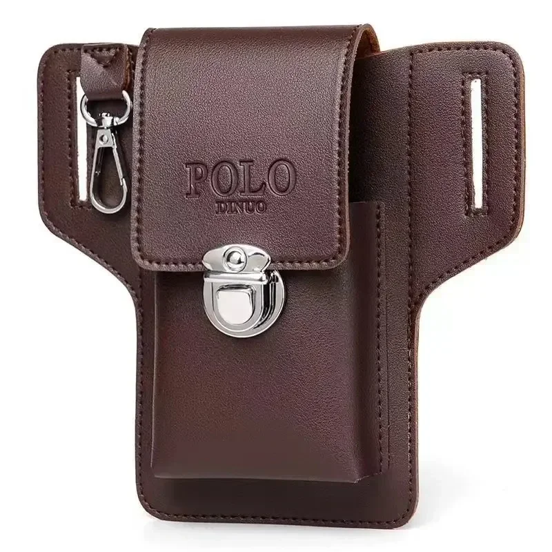 2024 Fashion New Men's Belt Artificial PU Leather Cover Standing Multi functional Mobile Waist Bag Card Bag Keychain PU Leather