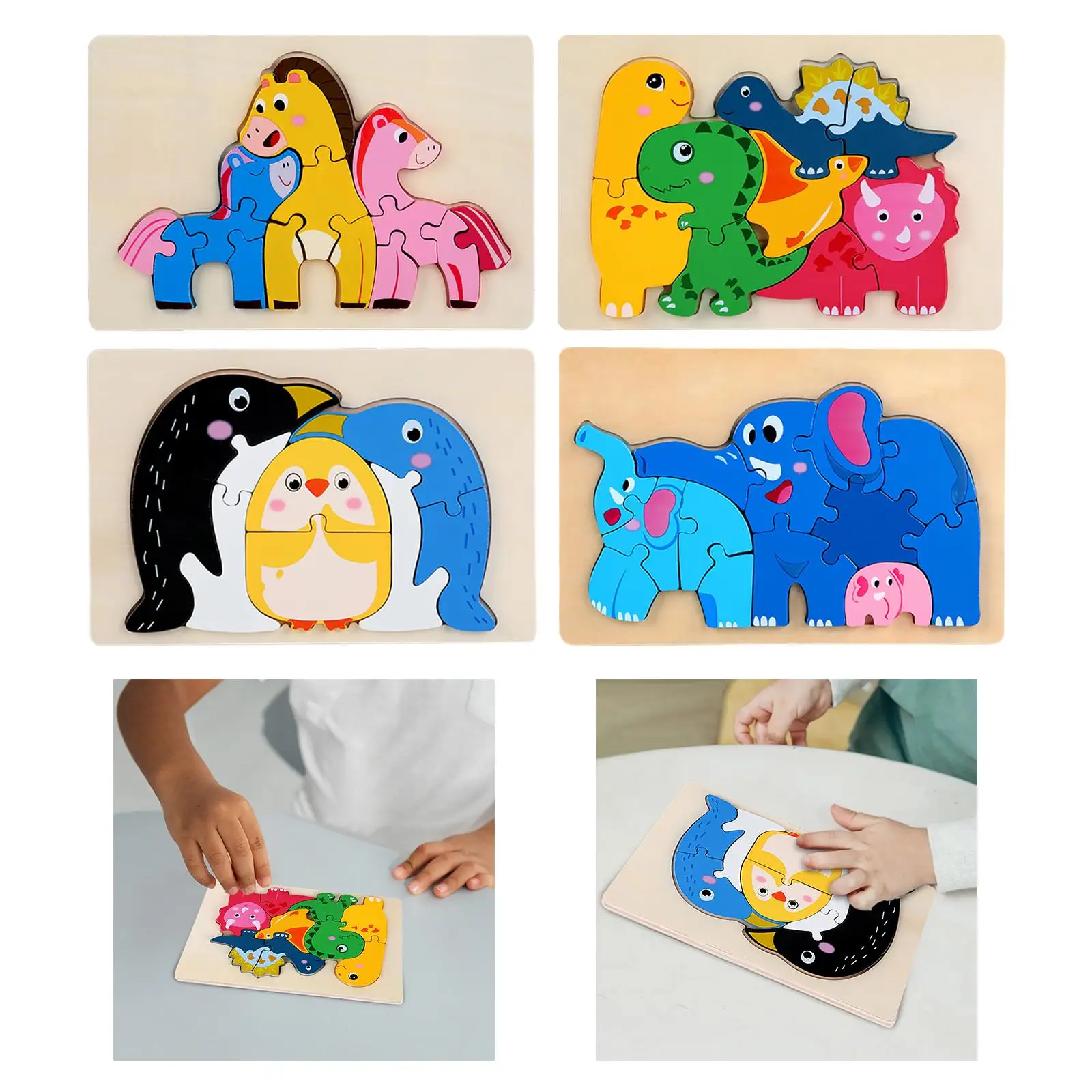 Puzzle en bois Montessori, planche de Puzzle, formes de couleurs, puzzles en forme d'animaux pour