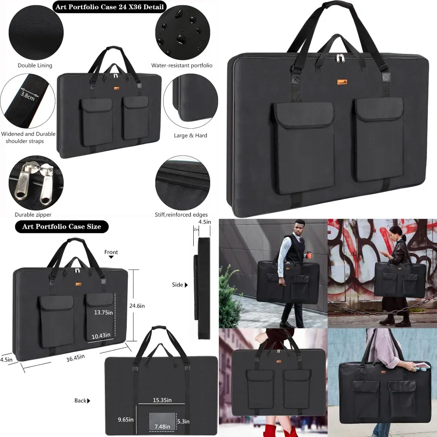 حافظة فنية مقاس 24 × 36 بوصة حقيبة حمل قماشية مقاومة للماء مع مقبض حمل للفنانين مجلد محفظة متين fo