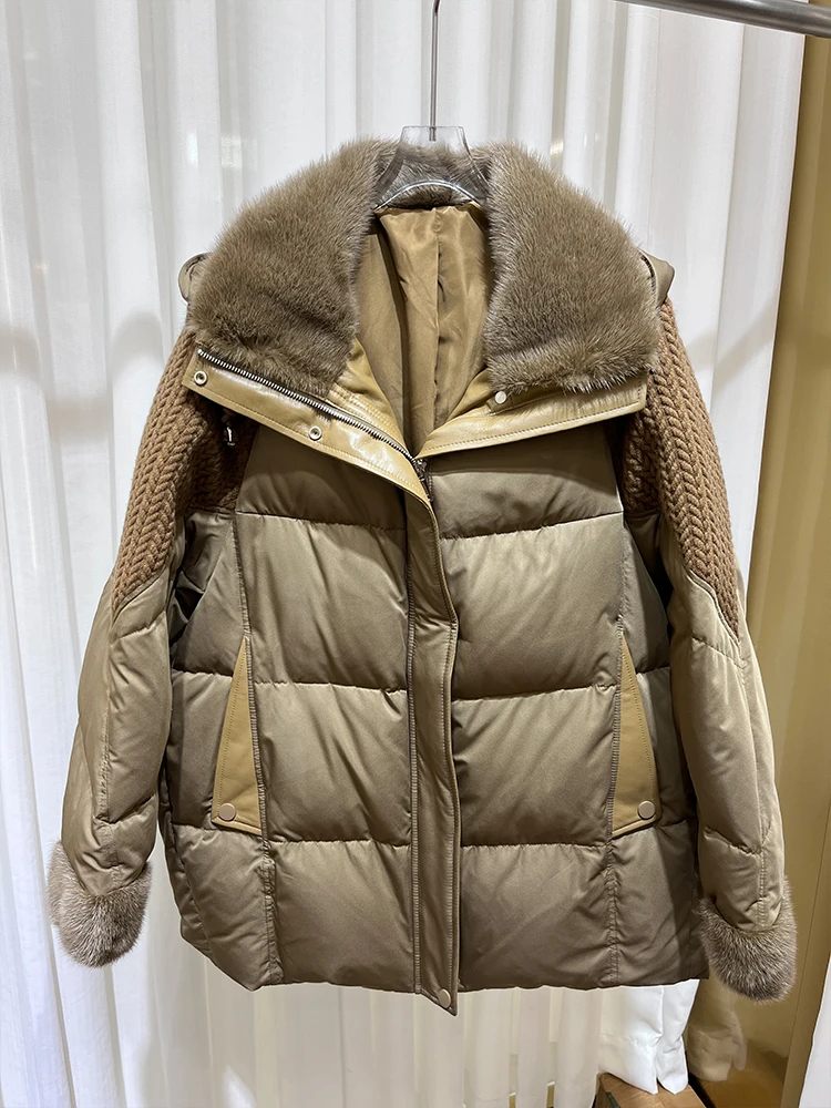 

2024 Fashion Women Mink Fur Collar Goose Down Jacket Winter Warm Thick Luxury Clothing Parkas Female Puffer Jacket