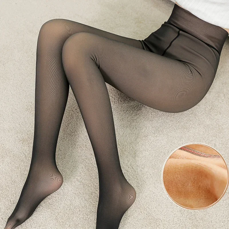 Fleece Fake Transparent Skin Outdoor Winter Warm Leggings Plus Velvet Thick Wool Sock Pants Warm Bare Legs Thickened Pantyhose