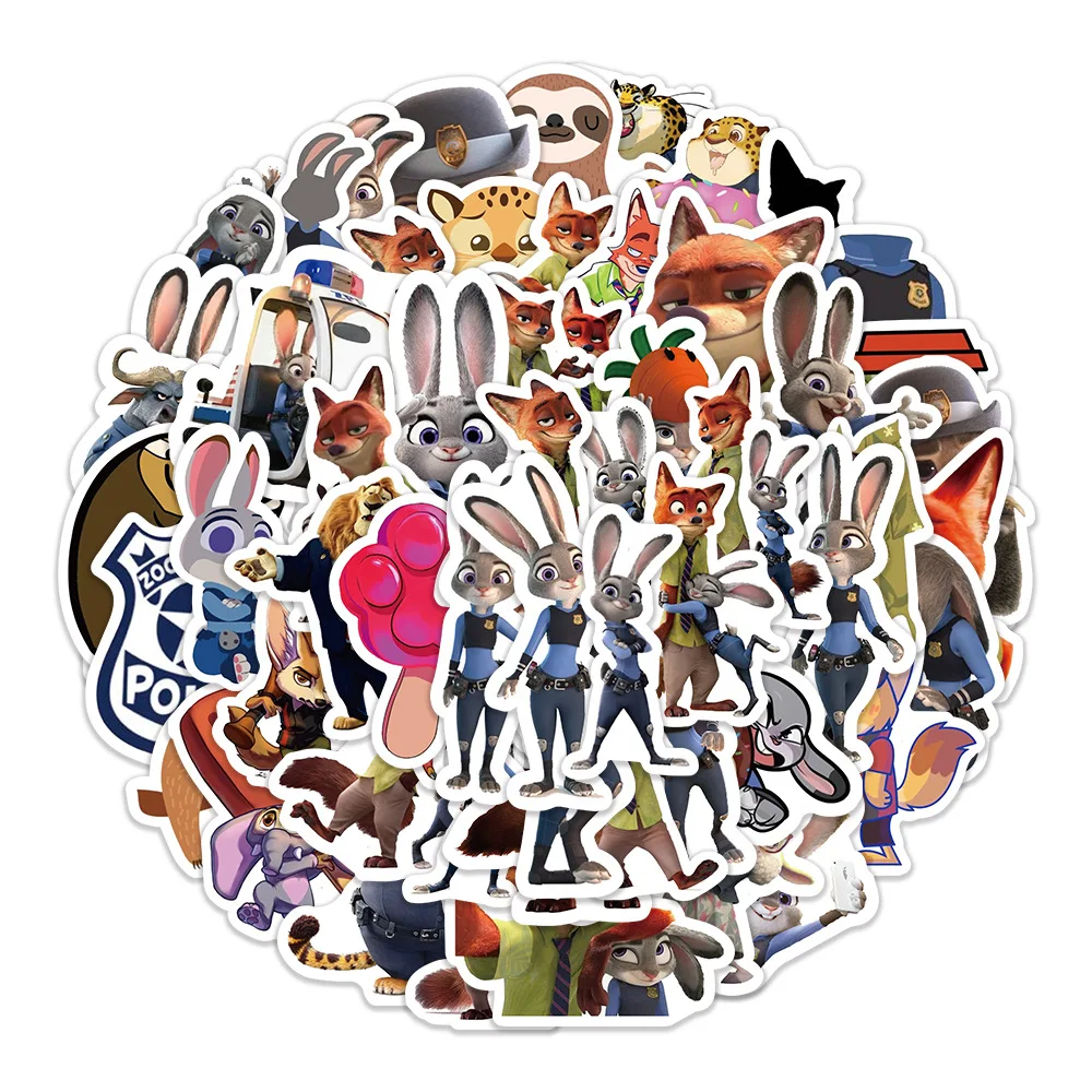 10/30/60 قطعة ديزني الرسوم المتحركة فيلم Zootopia ملصقات شخصية الكرتون مضحك جودي هوبس نيك وايلد الكتابة على الجدران ملصق مائي لعبة أطفال #2