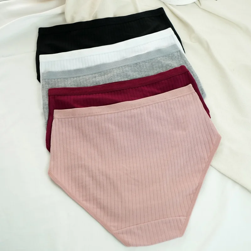 5 ks/sada bavlněných kalhotek s vysokým pasem, sexy spodní prádlo, jednobarevné kalhotky, dámské bezešvé spodní prádlo, pohodlné kalhotky - náhled 4