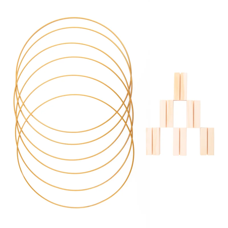 AD23-6 PCS 12 Inch Floral Hoops Centerpiece For Table, Gold Wreath Ring With 6 PCS Wood Holder Stands, Hoop Rings