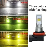 Car LED Flash Fog Light Super Bright H3 H8h11 9006 Three-Color Front Fog Lamp Bulb White Yellow Green Pink Blue Front Fog Lamp