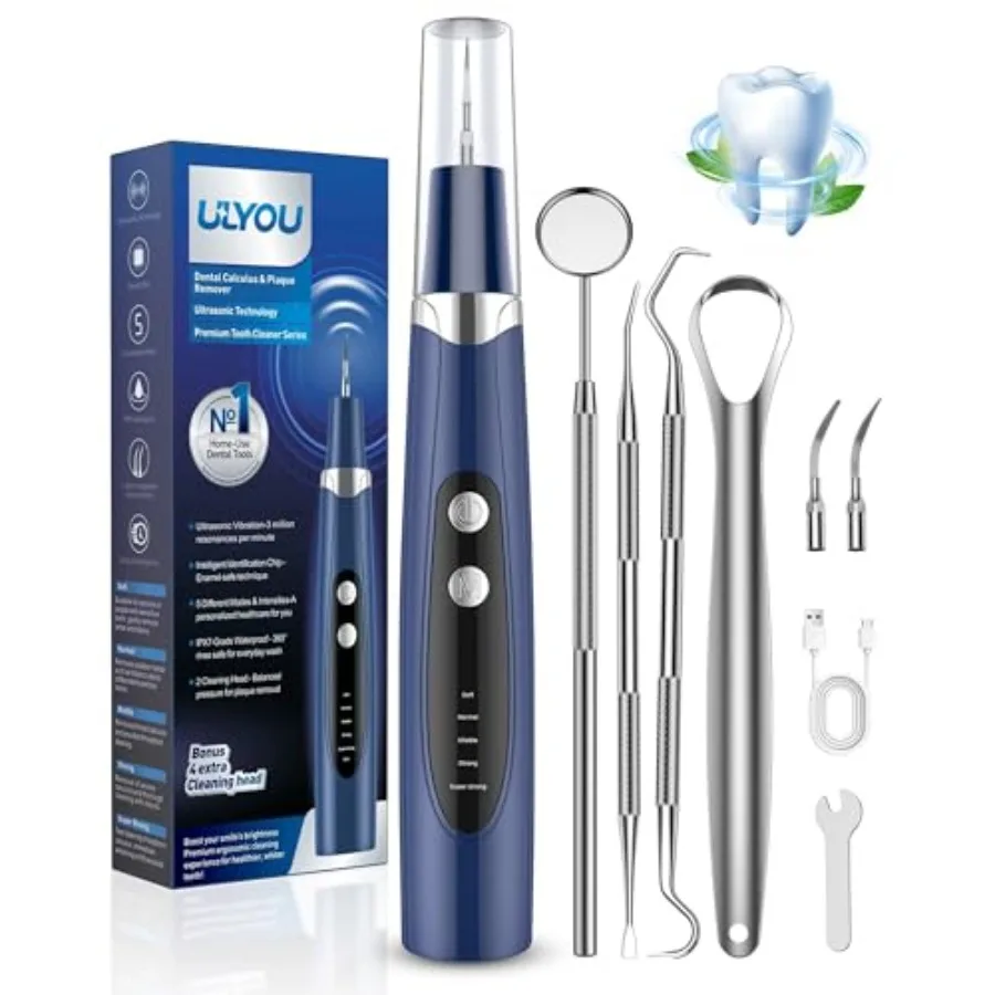 

Plaque Remover for Teeth - Tartar Remover for Teeth with LED Light and 5 Modes Rechargeable Hard Plaque Remover with 2 Replacea