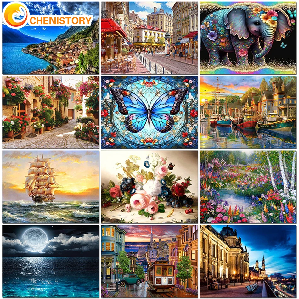 

CHENISTORY Scenery Acrylic Paint By Numbers Set Oil Painting For Adults DIY Kit Canvas Picture Drawing Coloring By Numbers Decor