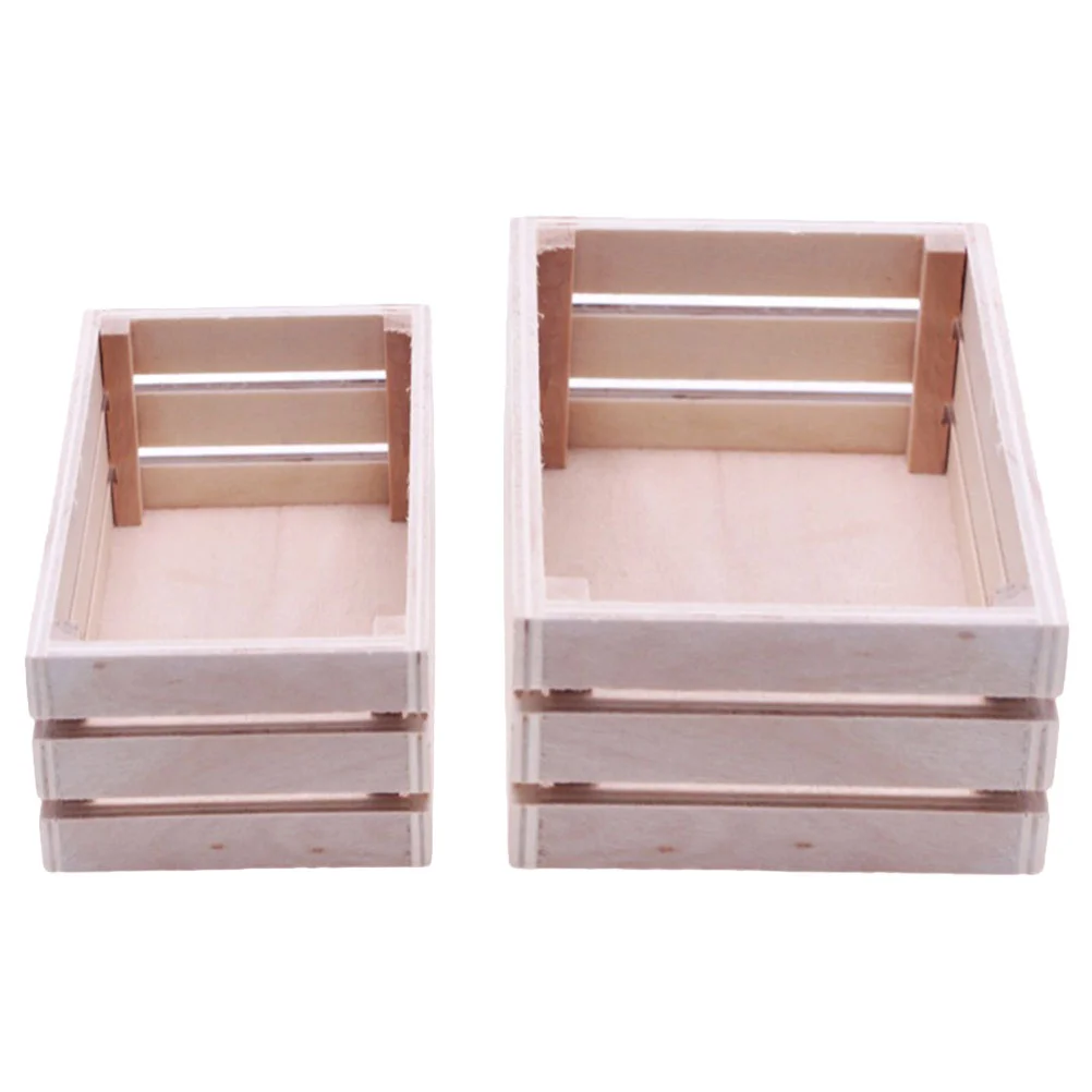 

2 Pcs Mini Wooden Storage Baskets for House Decor Rustic Color Lasting Non Fading Miniature Basket Models