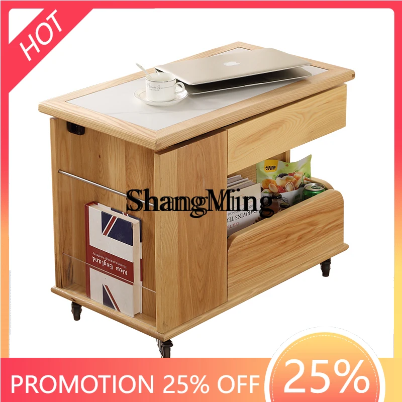 

ZYY living room sofa small side multi-function lifting and rotating mobile three-in-one solid wood trolley